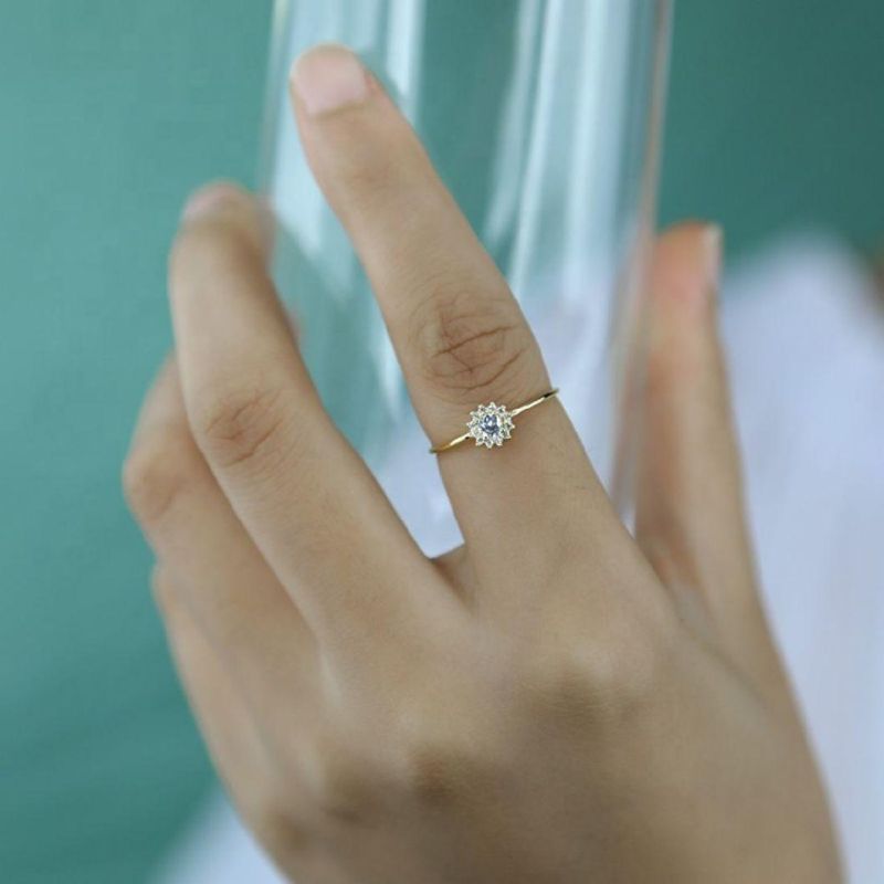 925 Sterling Silver Ring Sunflower with Zircon Adjustable Ring CZ Ring for Women Wedding Anniversary Jewelry