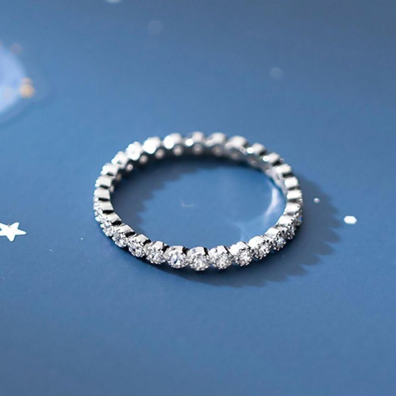 Real 925 Sterling Silver Simple Cute Dazzling CZ Charm Finger Ring for Women Wedding Party Fashion Jewelry