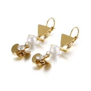 Geometric Pearl Rotating Windmill Gold-Plated Stainless Steel Earrings Drop