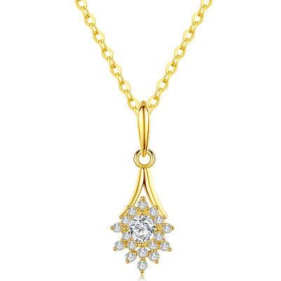 925 Sterling Silver 14K/18K Gold Plated Crystal Flower Pendant Clavicle Chain Necklace Women Wholesales Jewelry