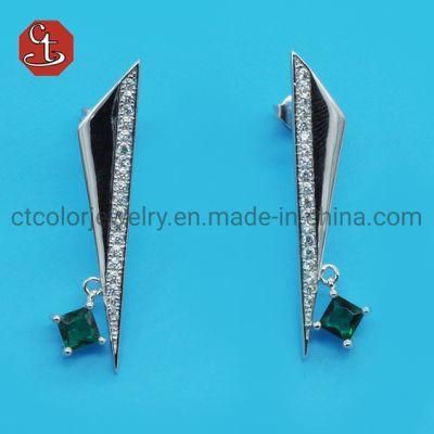 Special Women Fashion Jewelry Triangle Plain Few CZ Green Color CZ Dangle Stone Earrings