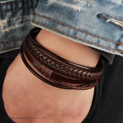 Men Leather Multilayer Braided Rope Bracelets Fashsion Jewelry