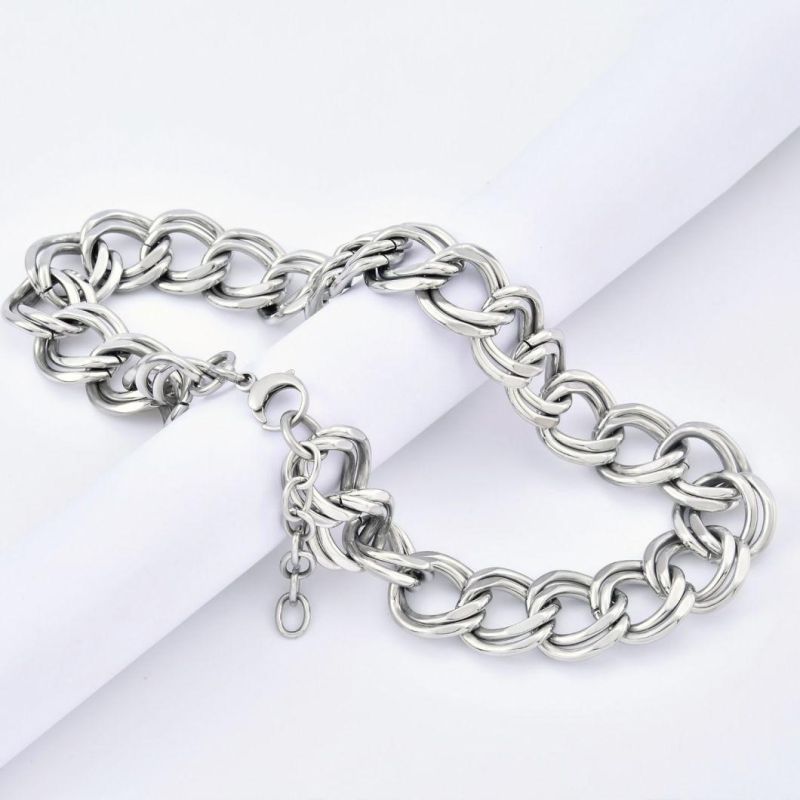 Chunky Silver Color 316L Stainless Steel Thick Necklace for Hip Hop Street Style Wearing