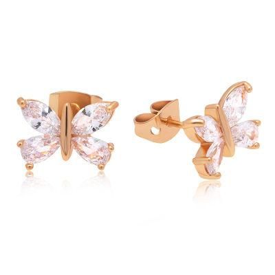 18K Gold Plated Simple White CZ Butterfly Stud Earring