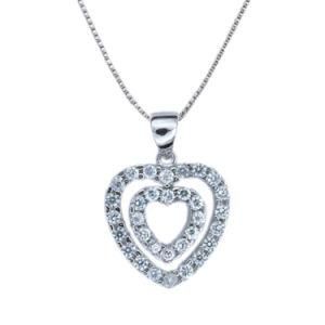 Sterling Silver Double Heart with Created White Sapphire Pendant Necklace