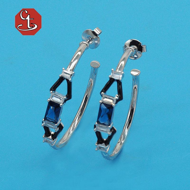 Fashion Sterling 925 Silver Jewelry Gift Turquoise Black Color Enamel Amethyst Sapphire Colorful Glass CZ Cubic Zirconian Earring