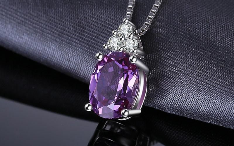 Wholesale 925 Sterling Silver Jewelry Created Gemstone Amethyst Pendant Jewelry Set