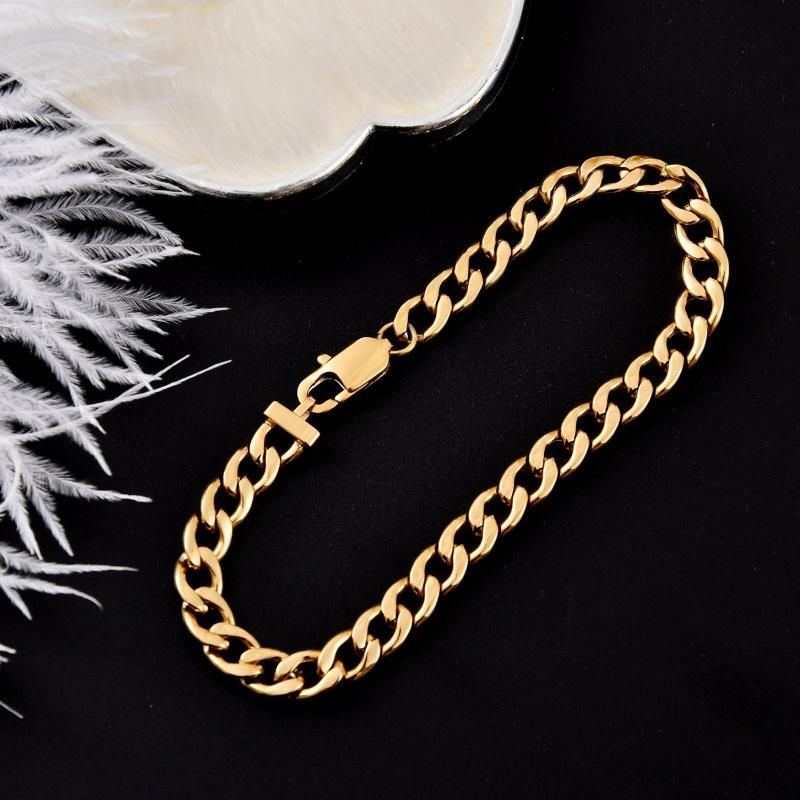 Fashion Jewelry 316L Stainless Steel Figaro Bracelet Fine Jewellery Gold Plated 8inch