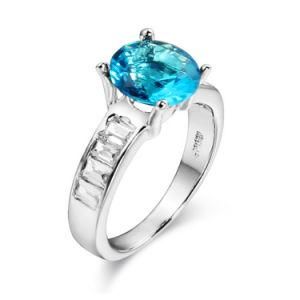 Costume Jewelry Accessories White Gold Plated Blue Topaz Engagement Ring
