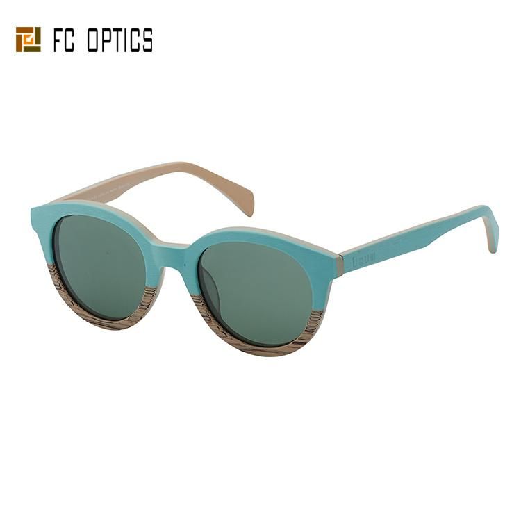 Wooden Brushed Double Color Retro Model for Ladies Acetate Sunglasses