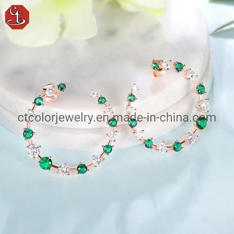 Fashion Accessories large round earrings green spinel silver Jewellery for Women