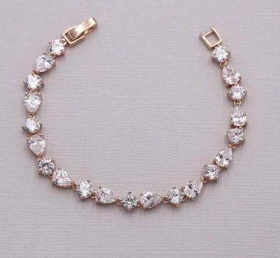 Platinum Plated Wedding Pear and Round Cubic Zirconia Tennis Bracelet 7&quot;, Bridal Bracelet, Wedding Jewelry, Bridal Jewelry, Bridesmaid Bracelet