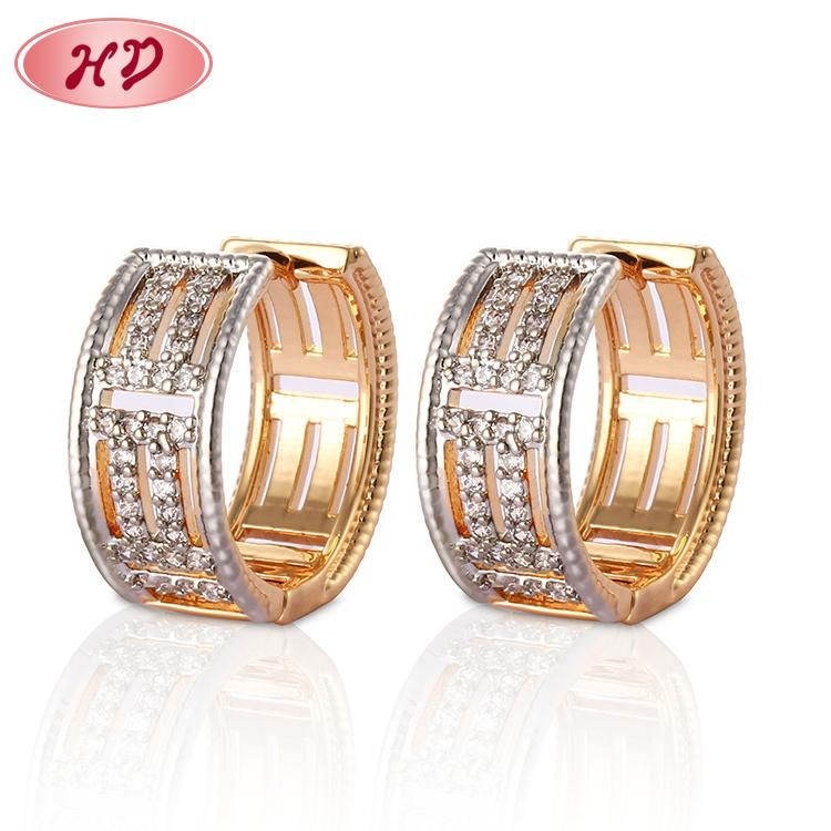 Fashion 18K Gold Silver Alloy Jewelry Hoop Stud Drop CZ Huggie Earrings with Crystal for Women