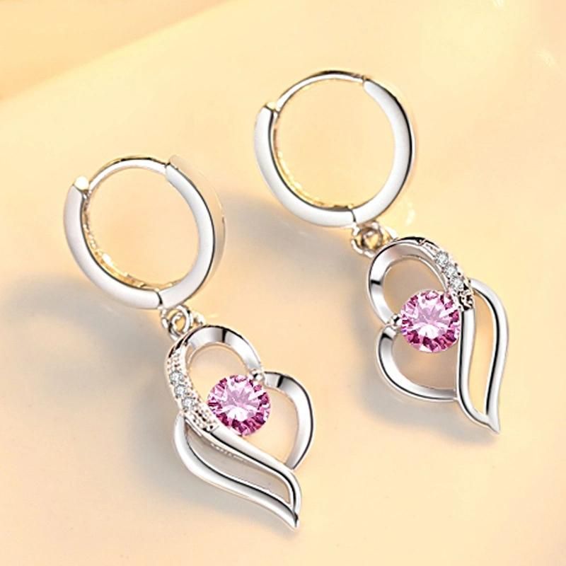 Fashion Copper Jewelry Dangle CZ Birthstone Brass Women Diamond Earrings