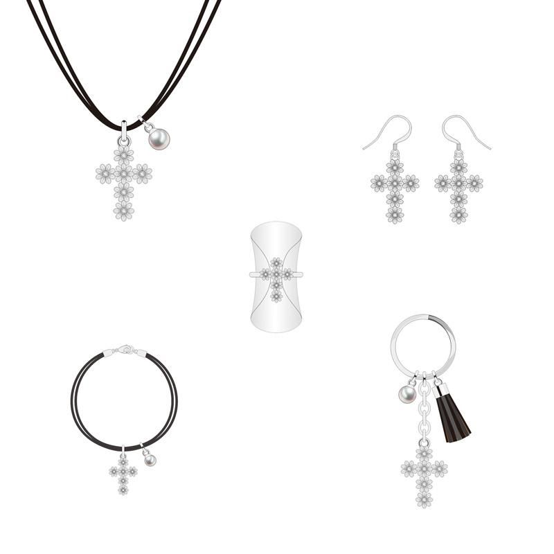 Innovative Design Silver Flower Cross Jewelry Set