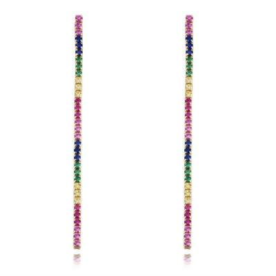 Custom Minimalist Rainbow Long Bar Multicolor Tiny CZ Stud Earring