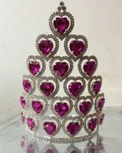 Rhinestone Pink and Red Pageant Heart Valentine&prime;s Days Crowns