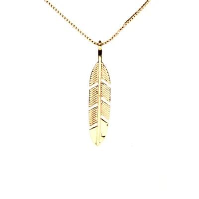Vintage Pendant Antique Gold Feather Necklace with Custom Design