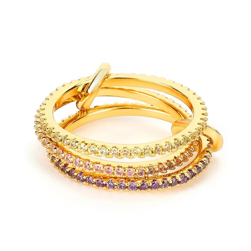 Multicolor Cubic Zirconia Gold Plated Brass Silver Ring Luxury Jewelry