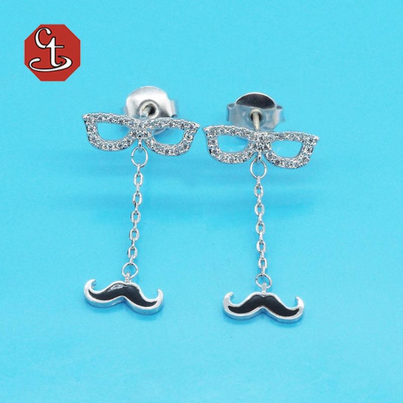 Fashion Sterling 925 Silver Jewelry Gift Turquoise Black Color Enamel Amethyst Sapphire Colorful Glass CZ Cubic Zirconian Earring