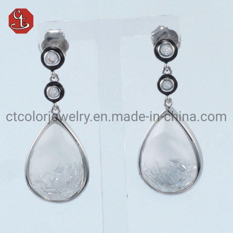 Fashion Long Special Glass Earring Drop Enamel Earring Colorful AAA+ Cubic Zirconia Earring 925 Sterling Silver Jewelry