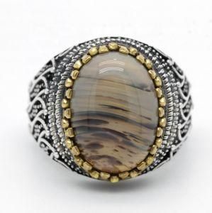 Agate Gemstone Men&prime; S Rings S925 Sterling Silver Men&prime; S Rnig Turkish Onyx Rings Chunky