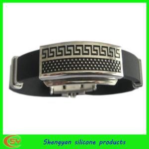 Silicone Men&prime;s Bracelet with Staniess Sheet (SY-HS-005)