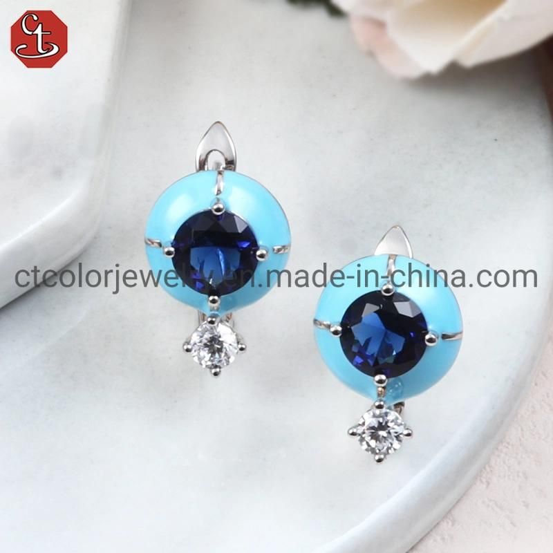 925 Sterling Silver Brass Earrings Enamel Fashion Jewelry