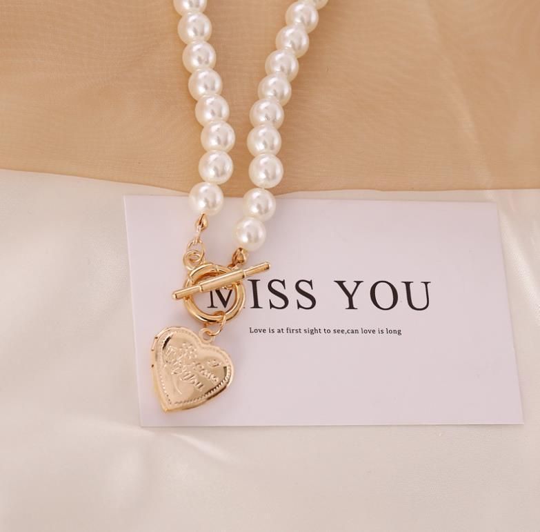 2020 New Style Open Heart Pearl Vintage Necklace