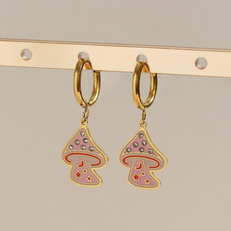 Manufacturer Custom Creative Design Fashion Jewelry High Quality Non Tarnish Drop Earring Gold Plated Girl Cute Mushroom Earring