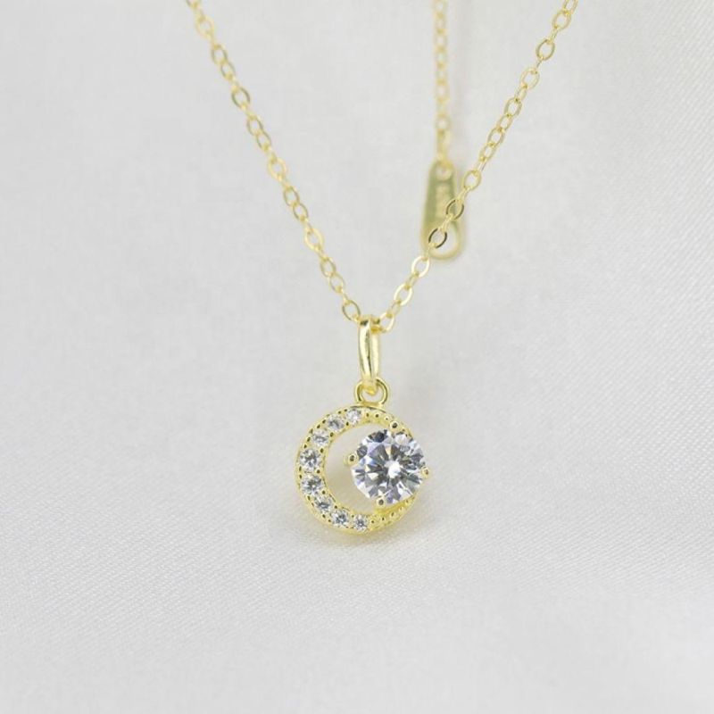 925 Sterling Silver Fashion Zircon Moon Pendant Clavicle Chain Necklace for Women Shiny High-End Wedding Jewelry