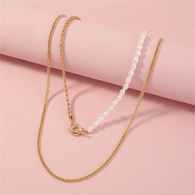 Manufacturer Custom Simple Chick Jewelry High Quality Half Wheat Chain Half Pearl Necklace and Curb Chain Necklace for Fashion Women Bijoux