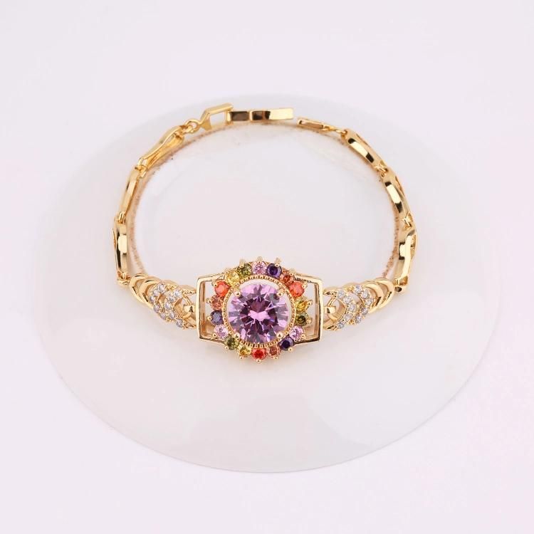 Latest Copper Designs Handmade Charm Colorful Crystal 18K Gold Plated Bracelet for Women