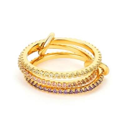 Multicolor Cubic Zirconia Gold Plated Brass Silver Ring Luxury Jewelry