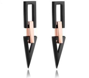 Rose Gold Black Rectangle Earrings 2018 Trendy Rose Gold Geometric Triangle Earrings for Women Stainless Steel Trendy Stud Earrings Metal