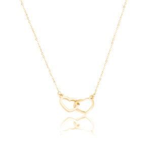 Stainless Steel Gold-Plated Interlocking Double Love Pendant Necklace