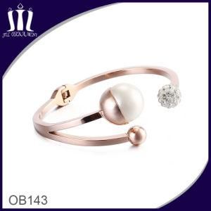 18CT Rose Gold Open Hinged Cuff with Faux White Pearl and Pave Set Cz&prime;s
