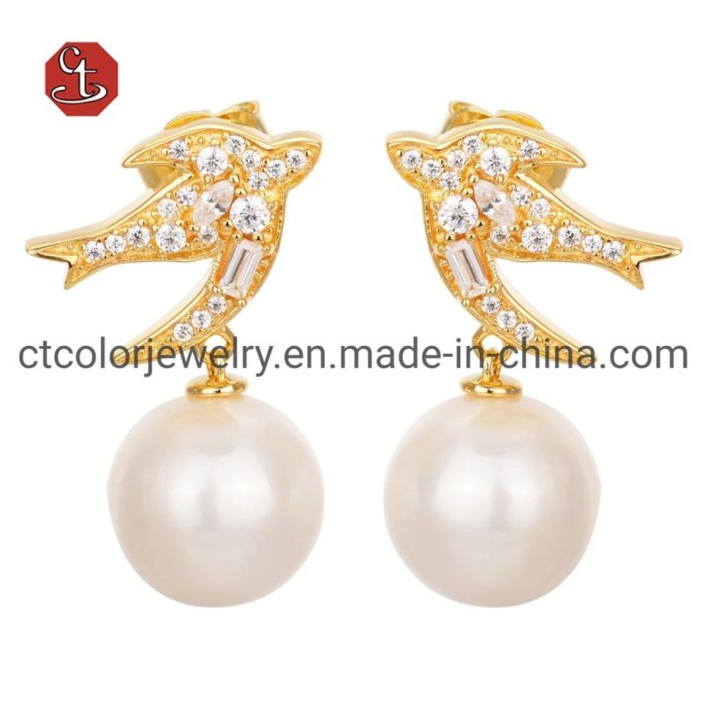Fashion Jewelry Baroque Pearl Silver or Brass Earring Natural Pearl Earrings Silver Earring with AAA CZ