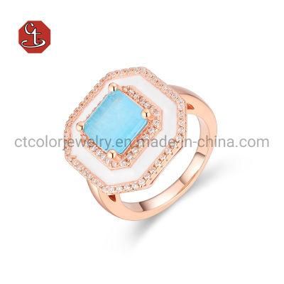 Natural Blue Fushion Stone Ring Pave Cubic Zirconia