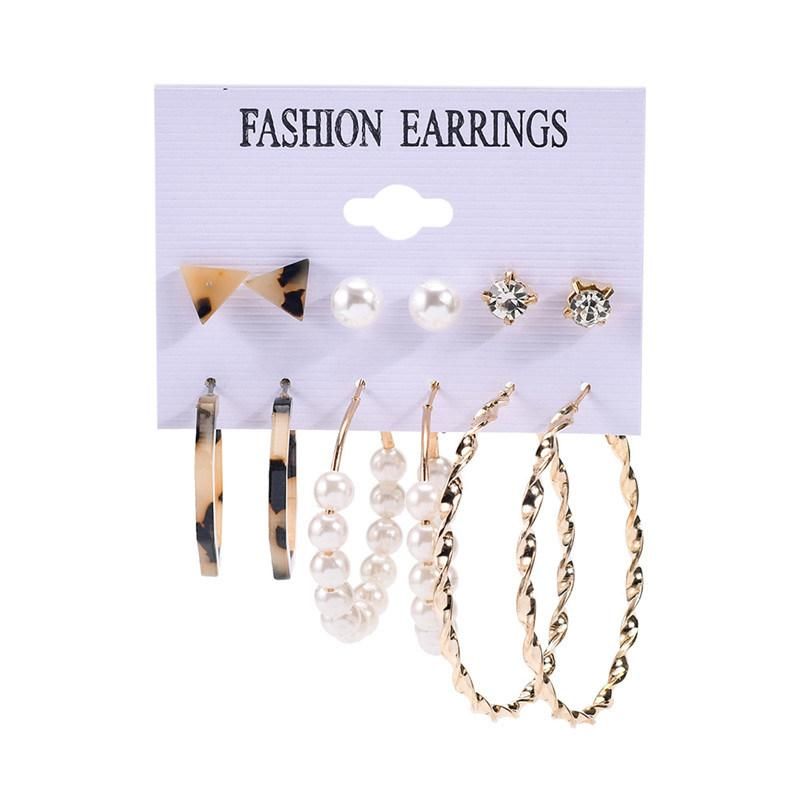 Manufacture Basic 6 Pair Stud and Hoop Earrings with Tortoise Stud Hoop and Pearls