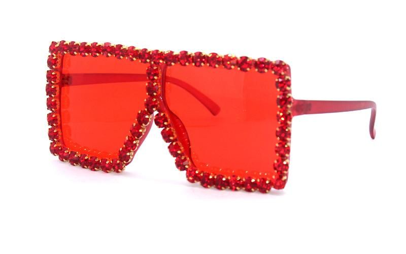 Rhinestone Glitter Square Vintage Plastic Diamond Large Frame Women Trendy Shade Fashion Sunglasses