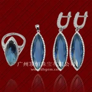 Hot High Quality Marquise Shape 925 Sterling Silver Jewelry Set with Blue Stone Wholesale