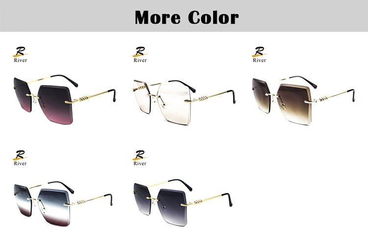 Minimalist Design Metal Rimless Frame Women Ready Sunglasses