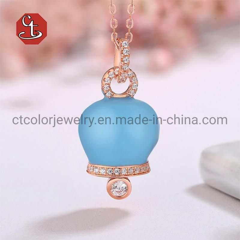 Jewelry Women Fashion Enamel Silver&Brass CZ Small Bell Charm Necklace