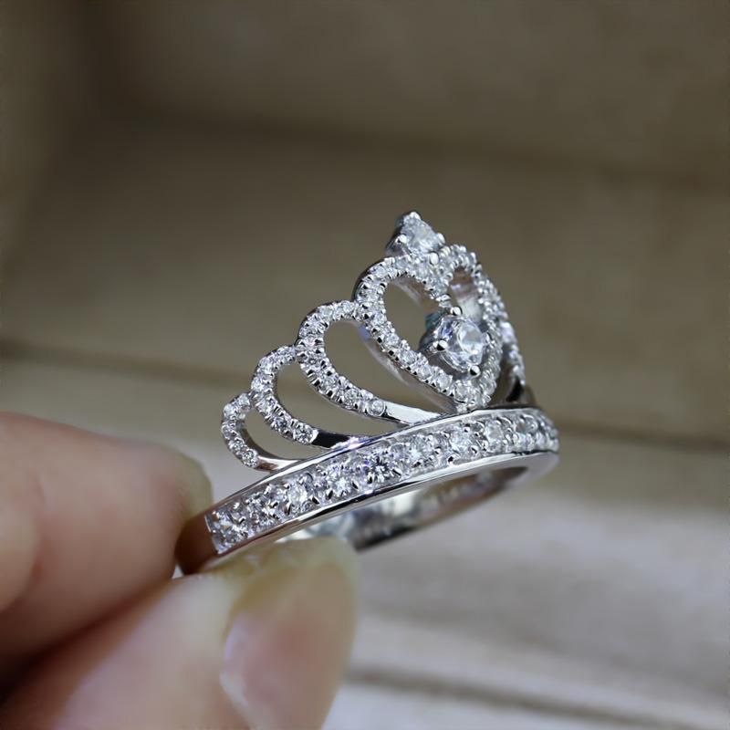 925 Sterling Silver Filled Crown Women Jewelry Silver Ring