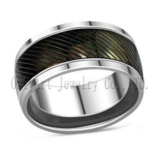 Black Plated Grooved Stainless Steel Ring (OATR0331)