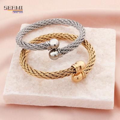 Stainless Steel Titanium Braided Bead Head Opening Adjustable Bracelet