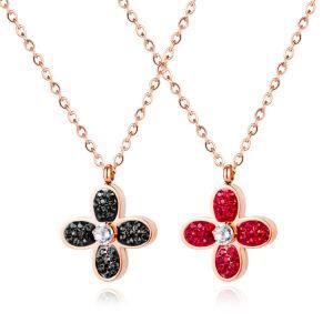 Gold Plated Stainless Steel Black Red Double-Sided Clover Clavicle Chain