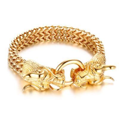 Top Quality Titanium Steel Men&prime; S Gold Dragons Bracelet Trendy Gold Bracelet