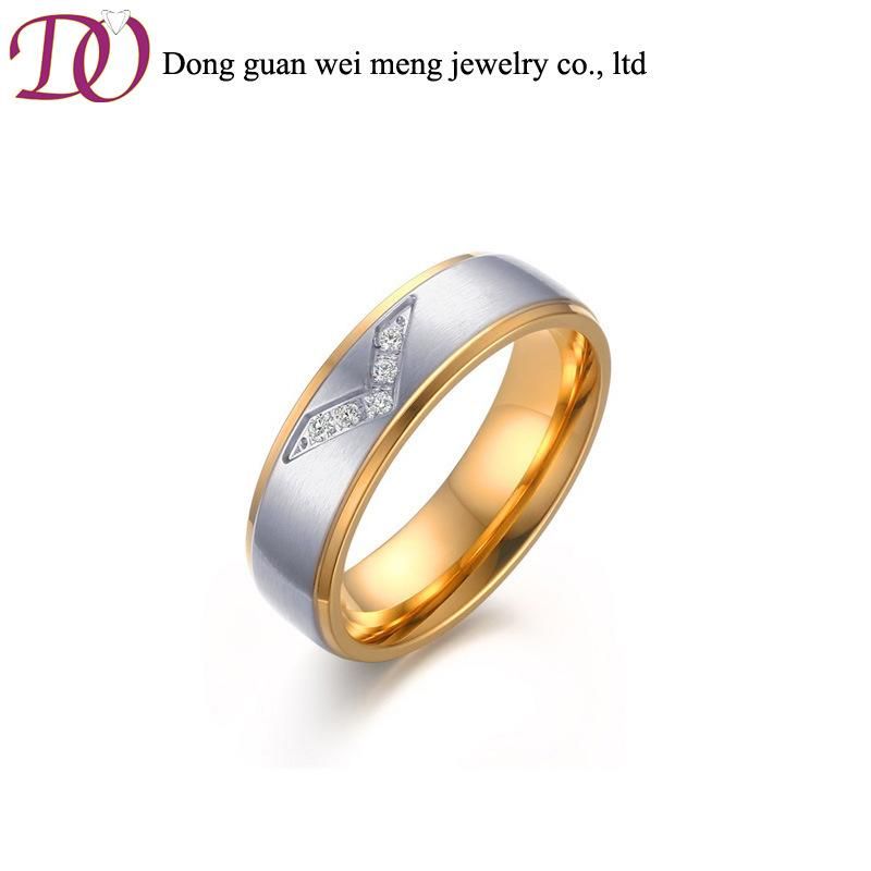 Latest Gold Finger Ring 316L Stainless Steel Diamond Ring for Lady